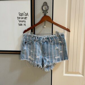KanCan Distressed Blue Pinstripe Jean Shorts